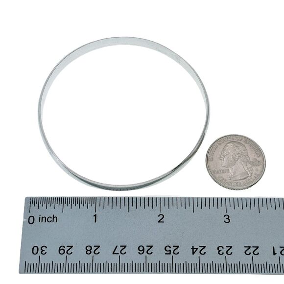 Vintage Silver Tone 6.7mm Classic Bangle Bracelet 8.25" - Picture 3 of 4